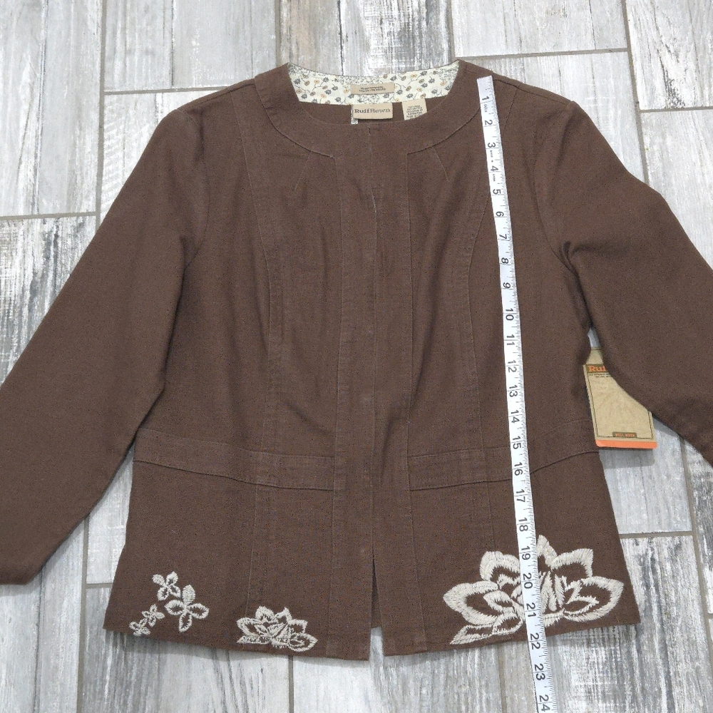 NWT Y2K RUFF HEWN Linen & Cotton Blend Embroidered Collarless Jacket - Picture 16 of 16